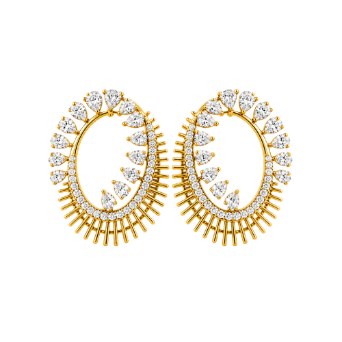 Gold Diamond Sunburst Hoop Earrings