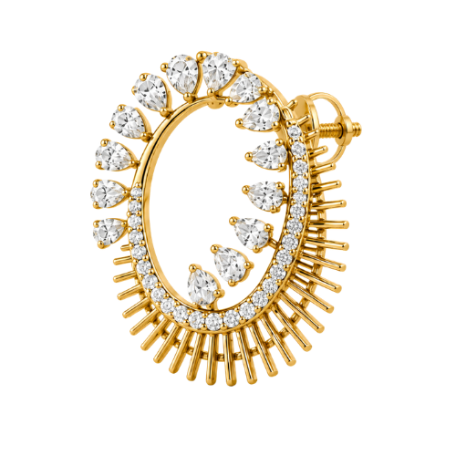 Gold Diamond Sunburst Hoop Earrings